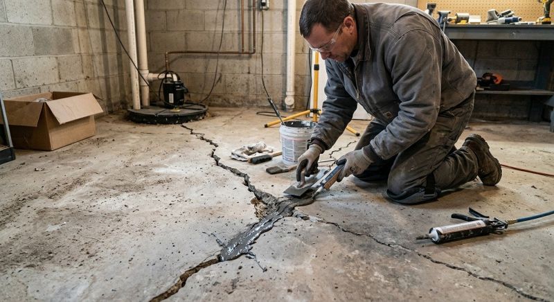 Cracked Basement Floor Repair in Mansfield, MA
