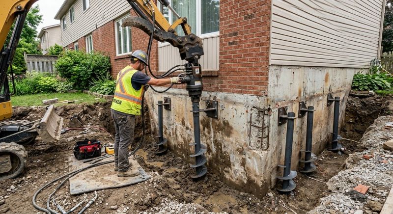Helical Piers Installation in Mansfield, MA